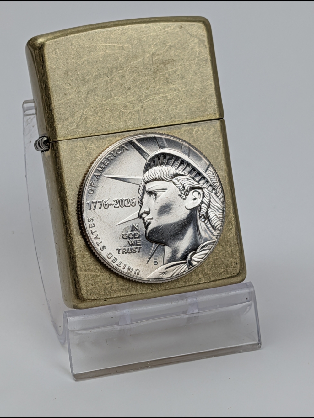 ZIPPO Street Brass Lighter with STATUE of LIBERTY 1776-2026 Commemorative Coin